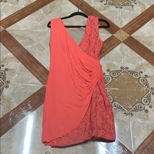 Bailey 44 lace and rouched dress coral color